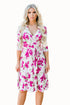Fuchsia Blossom Print White Wrap Floral Dress